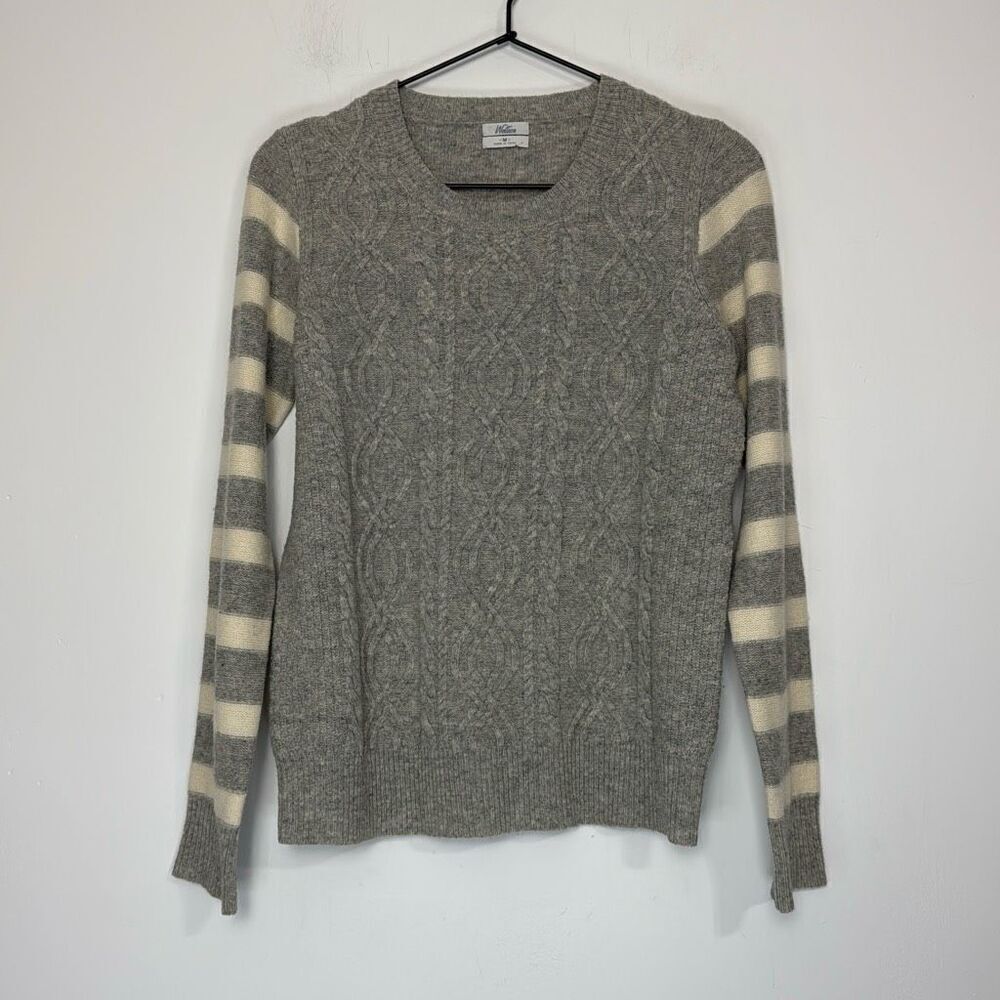 Madewell Wallace Lambs Wool Cable Knit Stripe Sleeve Sweater M